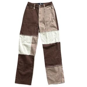 Hollister Brown and Cream Ultra High-Rise Dad Jeans 3R 26/31